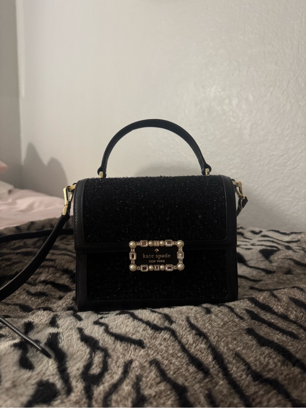 kate spade Black Tweed Satchel with Pearl-Trim Plaque - Picture 5 of 5